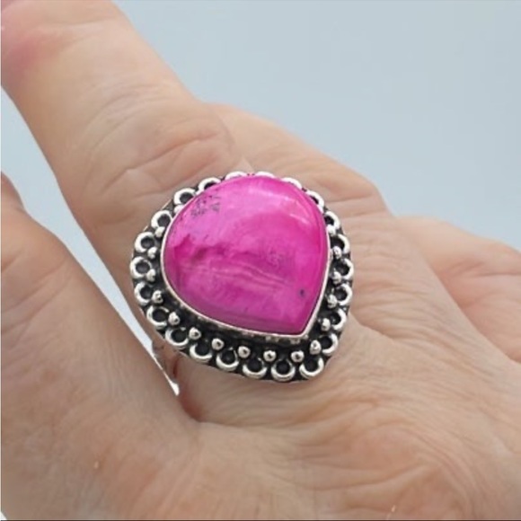 Pink Dendrite 925 Silver Ring - Picture 1 of 5